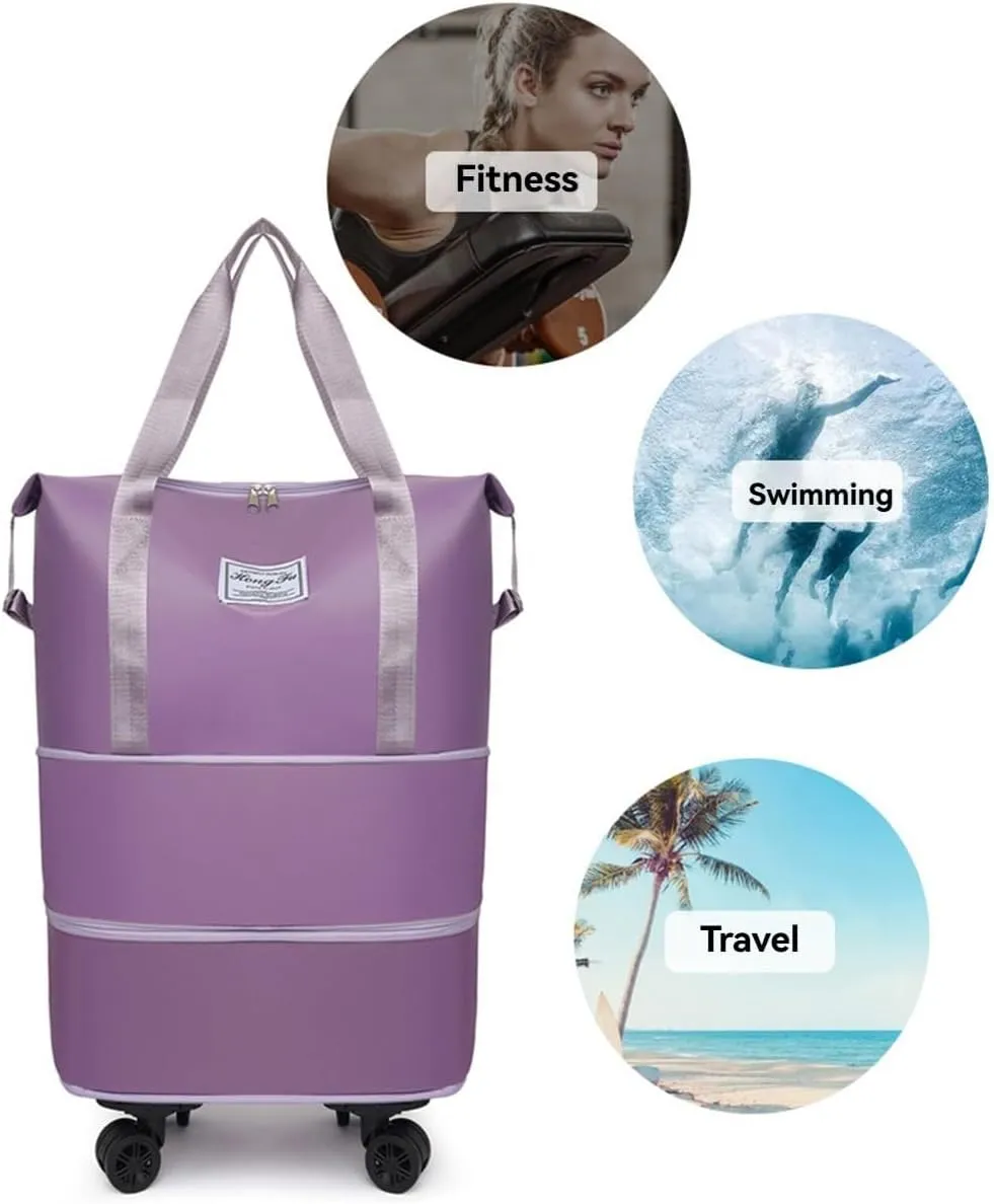 Beente Travel Bag with Wheels, 2025 New Large Capacity Travel Bag - Universal Wheel Removable, for Short Trips (Dark Purple)