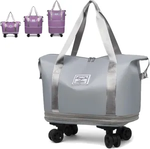 Beente Travel Bag With Wheels, Large Capacity Travel Bags Universal Wheel Removable, Large Expandable Foldable, Rolling with Wheels (Gray)