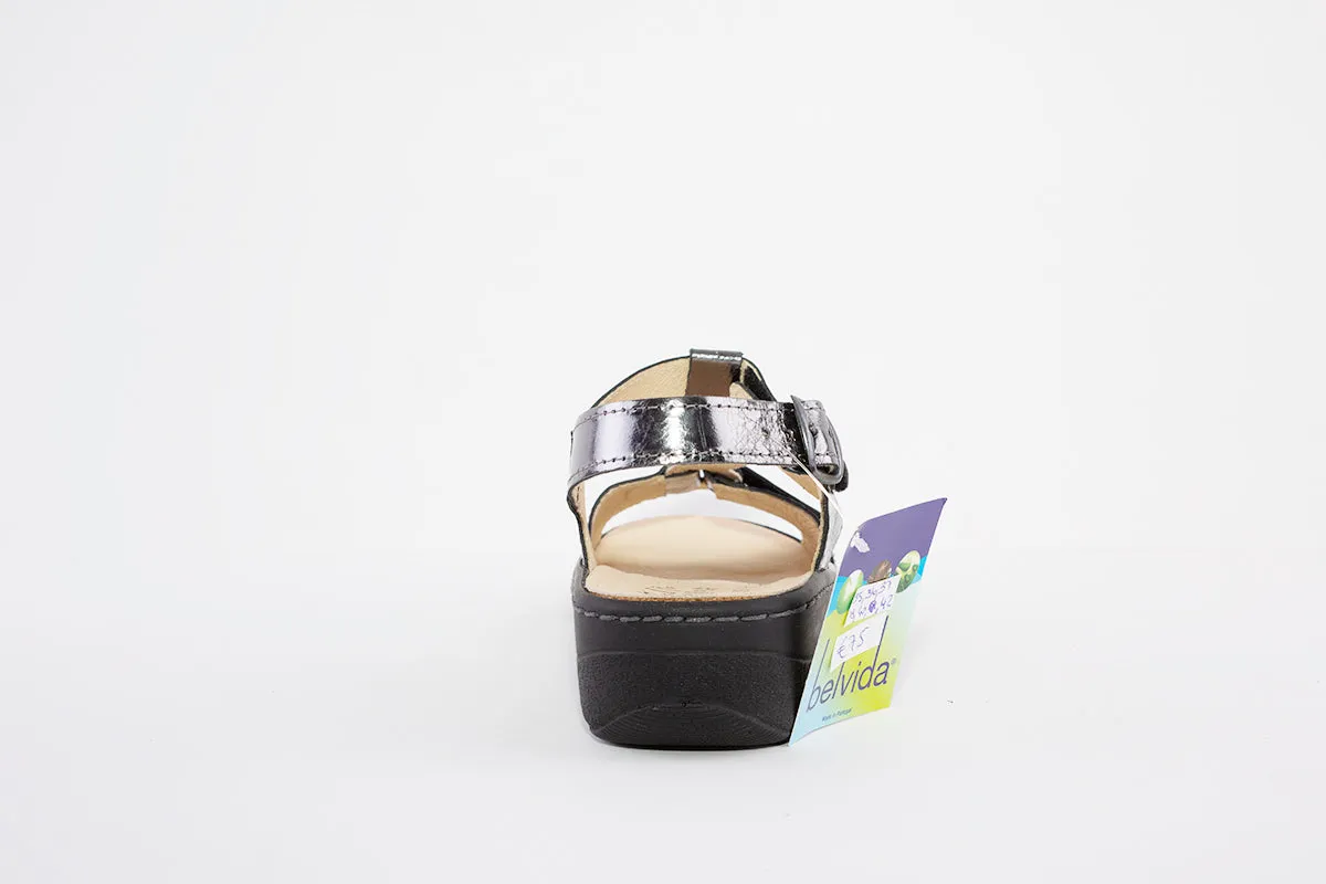 BELVIDA 42.212 VELCRO STRAP COMFORT SANDAL - PEWTER
