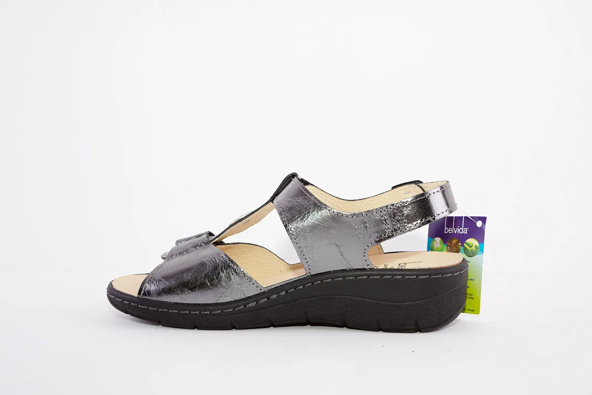 BELVIDA 42.212 VELCRO STRAP COMFORT SANDAL - PEWTER