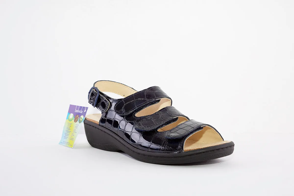 BELVIDA  42.488  3 VELCRO STRAP COMFORT SANDAL - NAVY PATENT