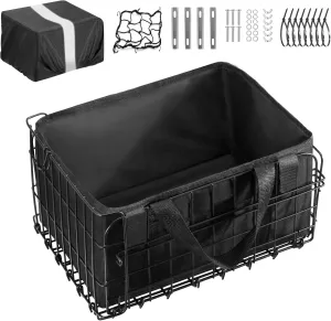 Bike Basket Rear, Bicycle Basket Foldable with Rainproof Cover and Removable Liner Bag, Metal Electric Basket for Adult Women Men Carrying Small Dogs Cats Pets, Grocery, 14.9"×10.7"×8.4"
