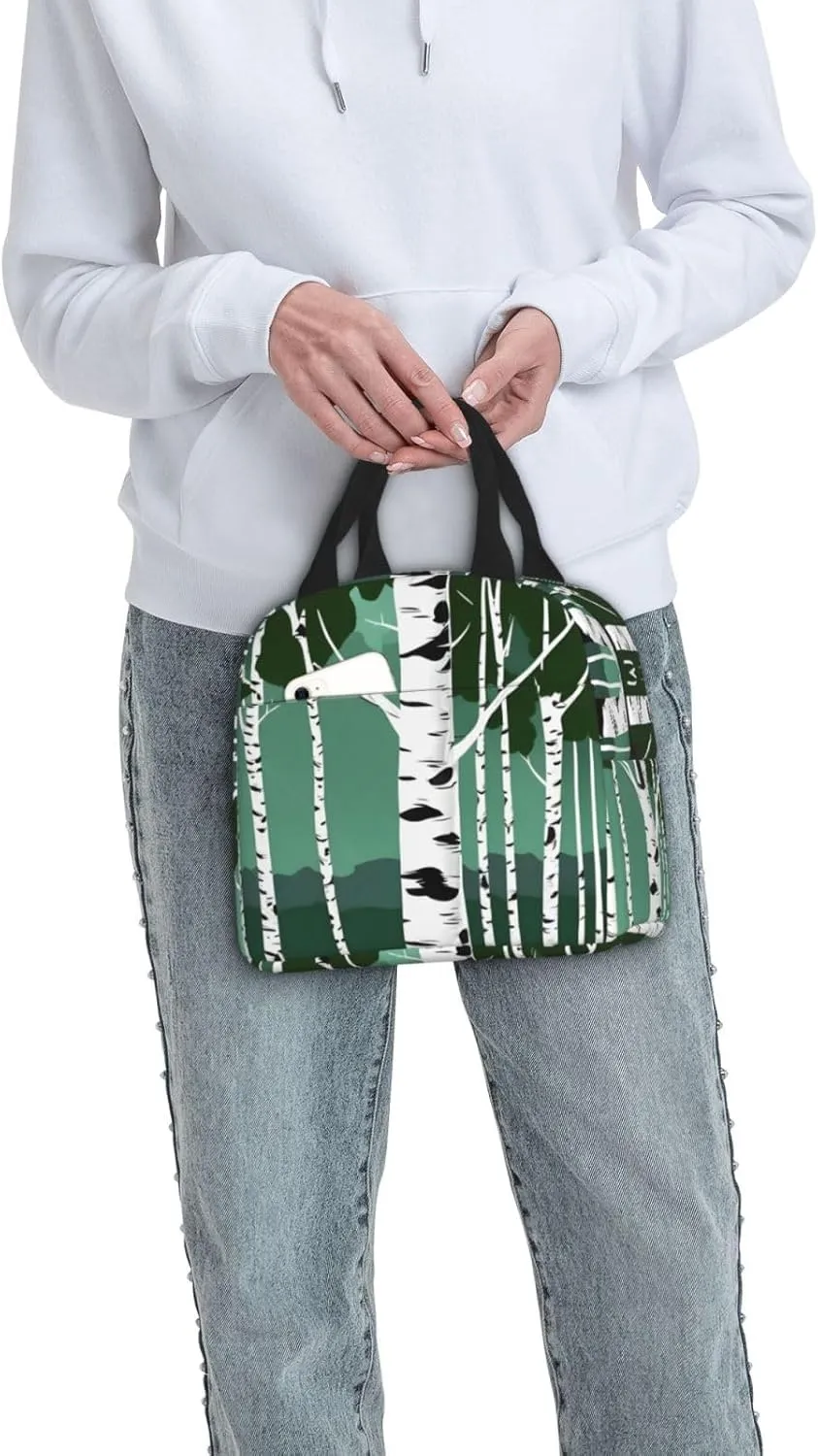 Birch Trees Portable Lunch Box For Men Women Reusable Small Bag For Office Outdoor