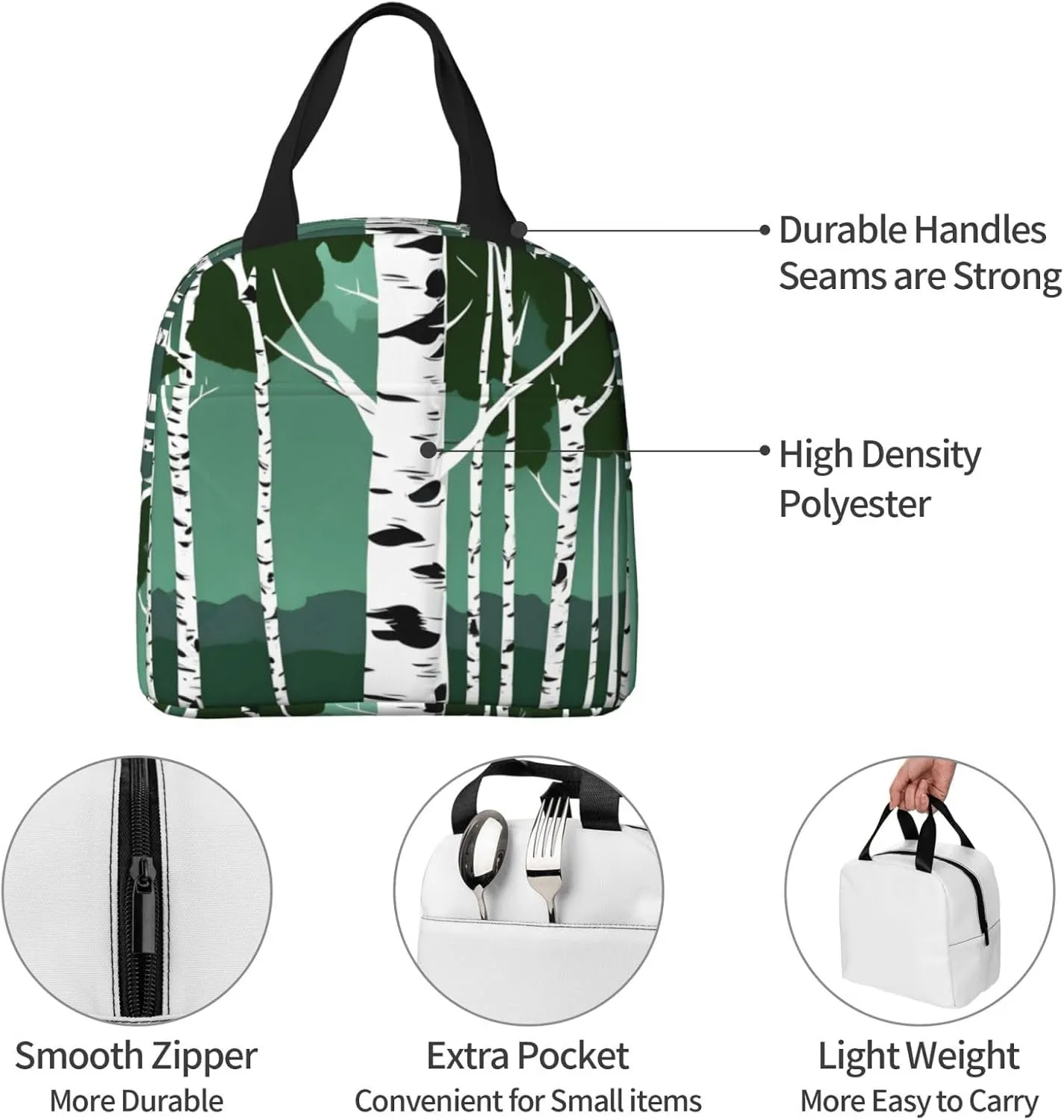 Birch Trees Portable Lunch Box For Men Women Reusable Small Bag For Office Outdoor