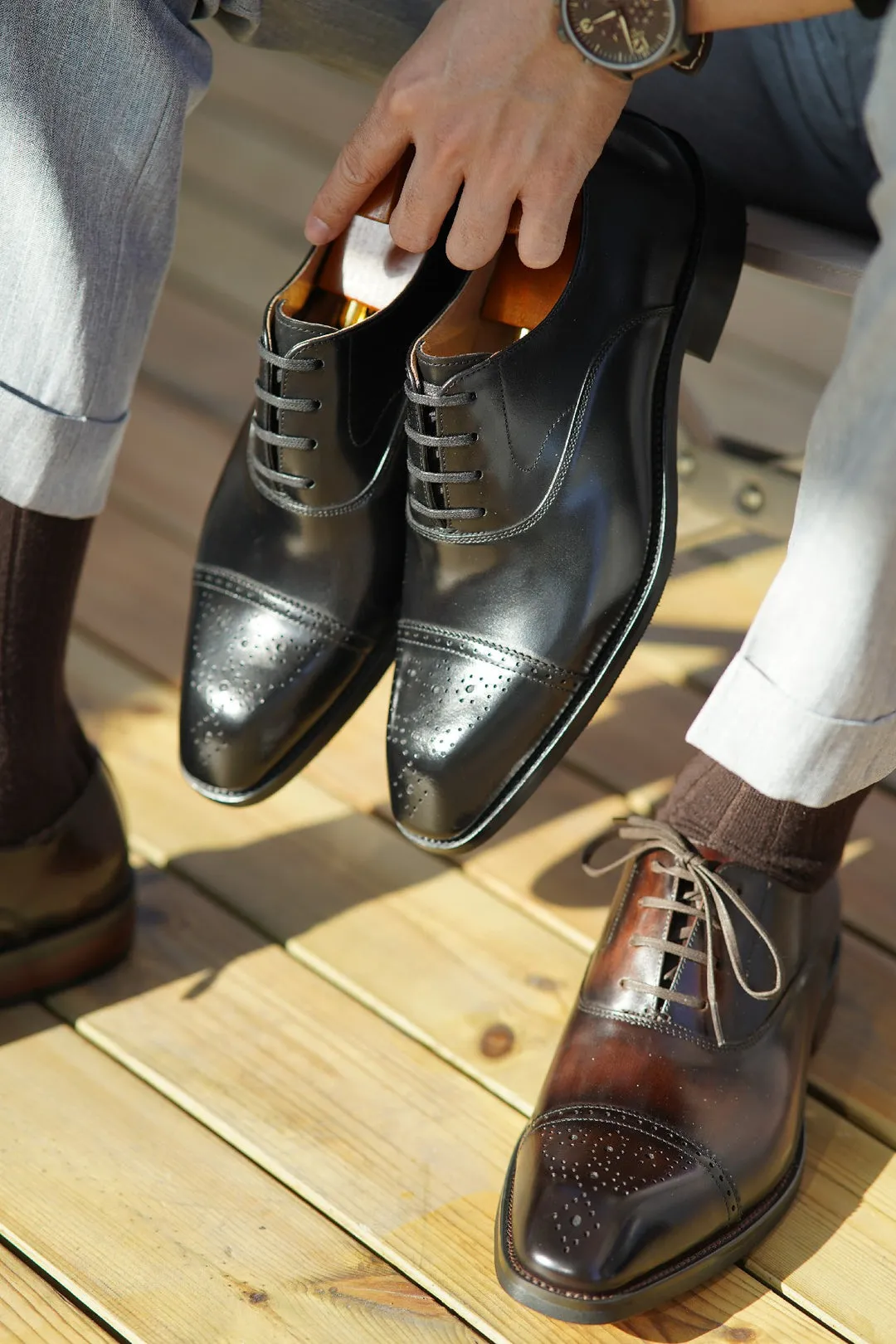 Black Leather Regent Cap-Toe Oxfords – Formal Shoes