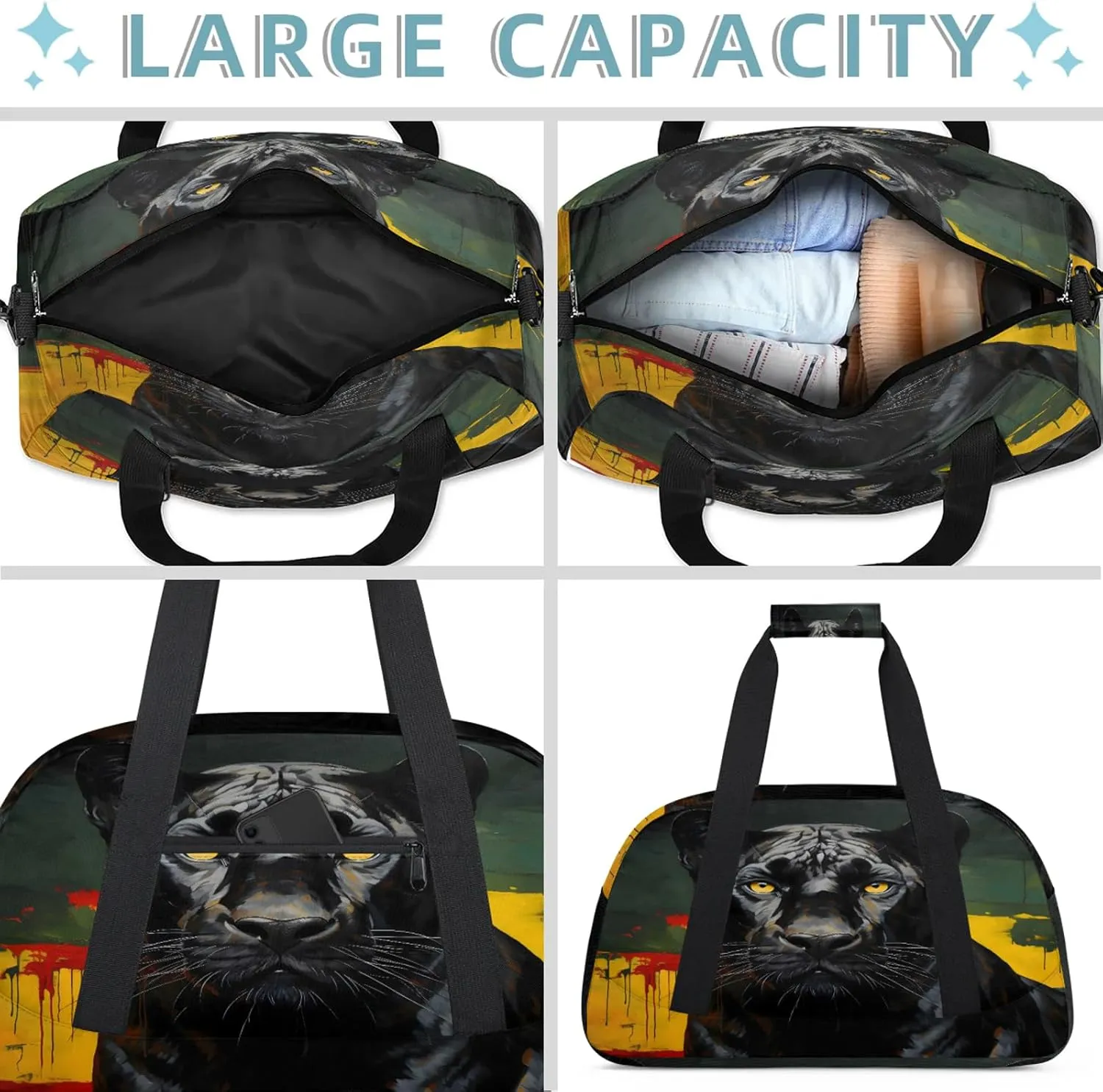 Black Panther Dog Small Gym Bag 18 inch Carry On Duffel Bag for Weekender Travel Sports Workout Yoga Gymnastics Dance Ballet