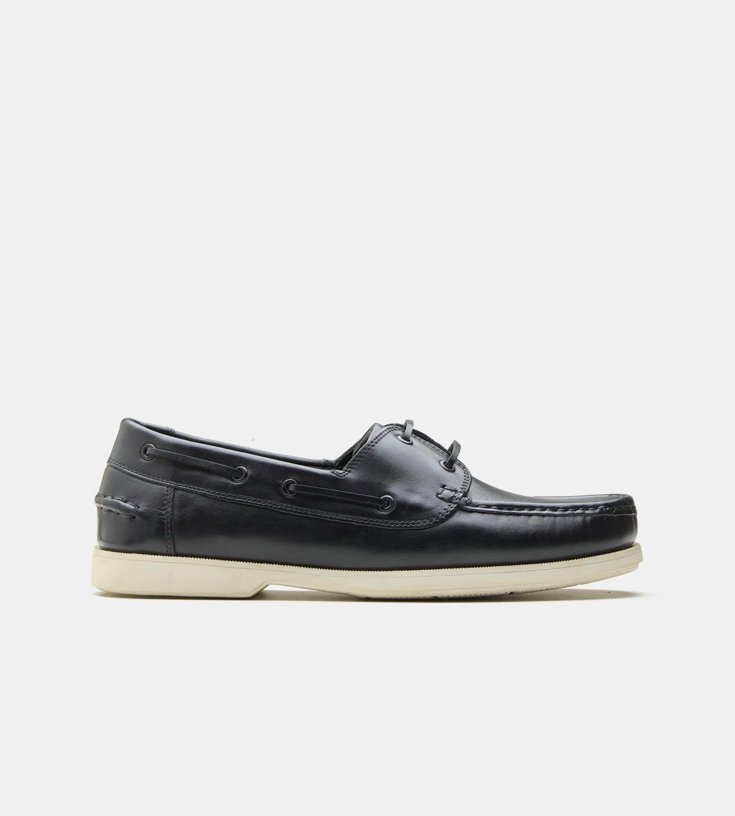 Blake Stitched Black Boat Shoe
