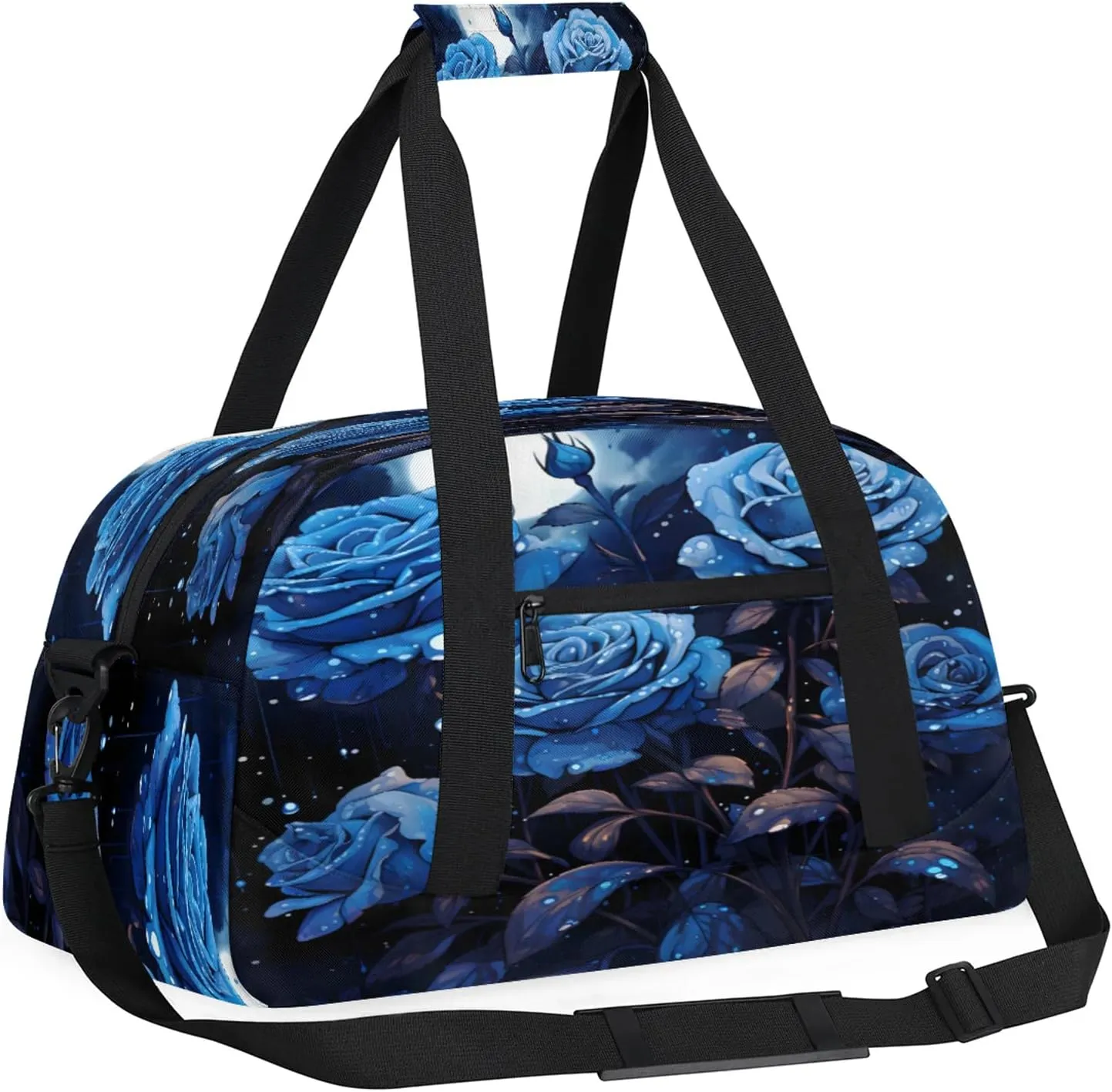 Blue Flower Small Gym Bag 18 inch Carry On Duffel Bag for Weekender Travel Sports Workout Yoga Gymnastics Dance Ballet