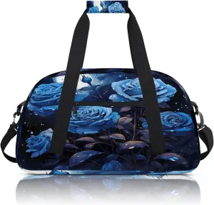 Blue Flower Small Gym Bag 18 inch Carry On Duffel Bag for Weekender Travel Sports Workout Yoga Gymnastics Dance Ballet