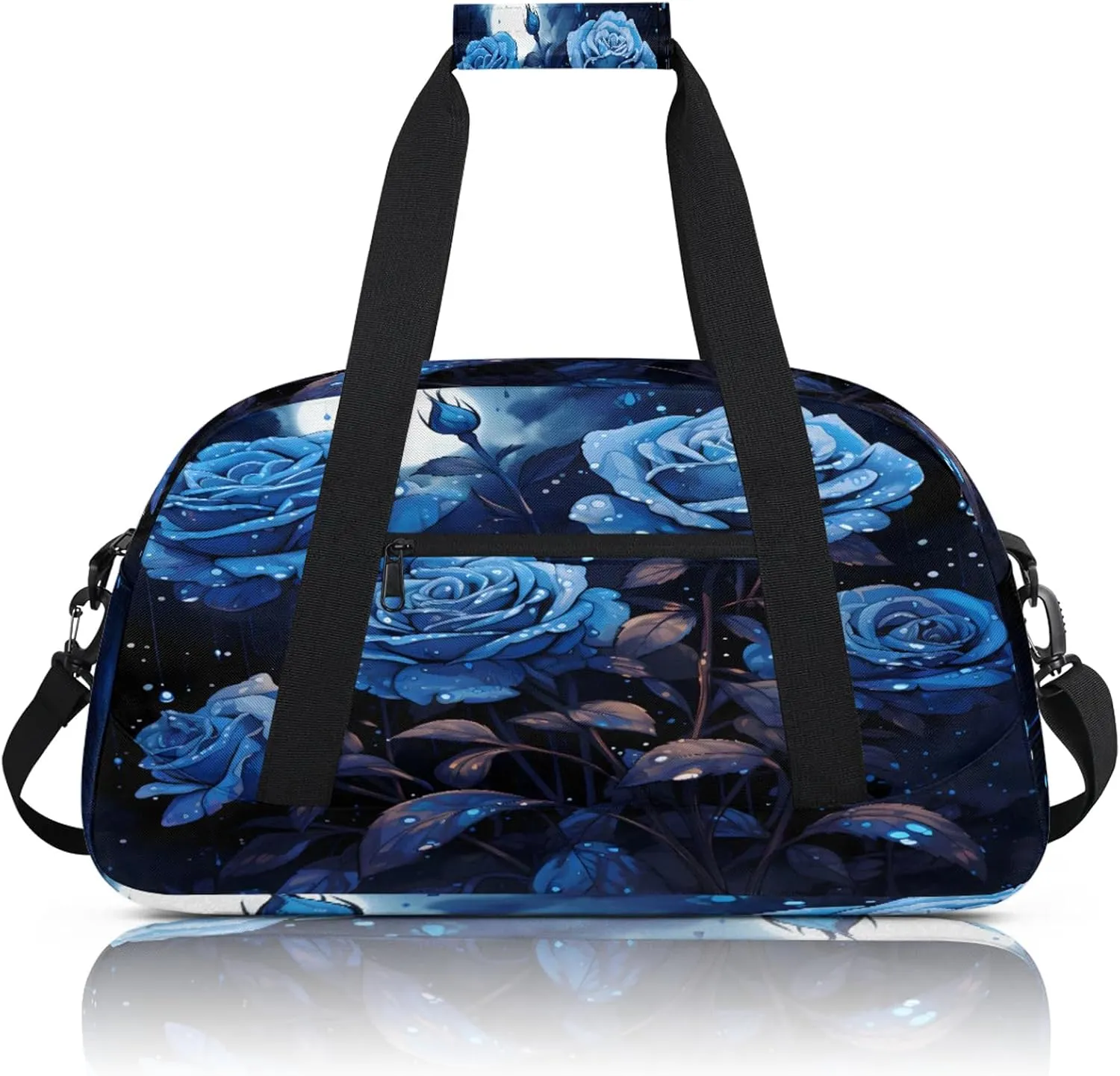 Blue Flower Small Gym Bag 18 inch Carry On Duffel Bag for Weekender Travel Sports Workout Yoga Gymnastics Dance Ballet