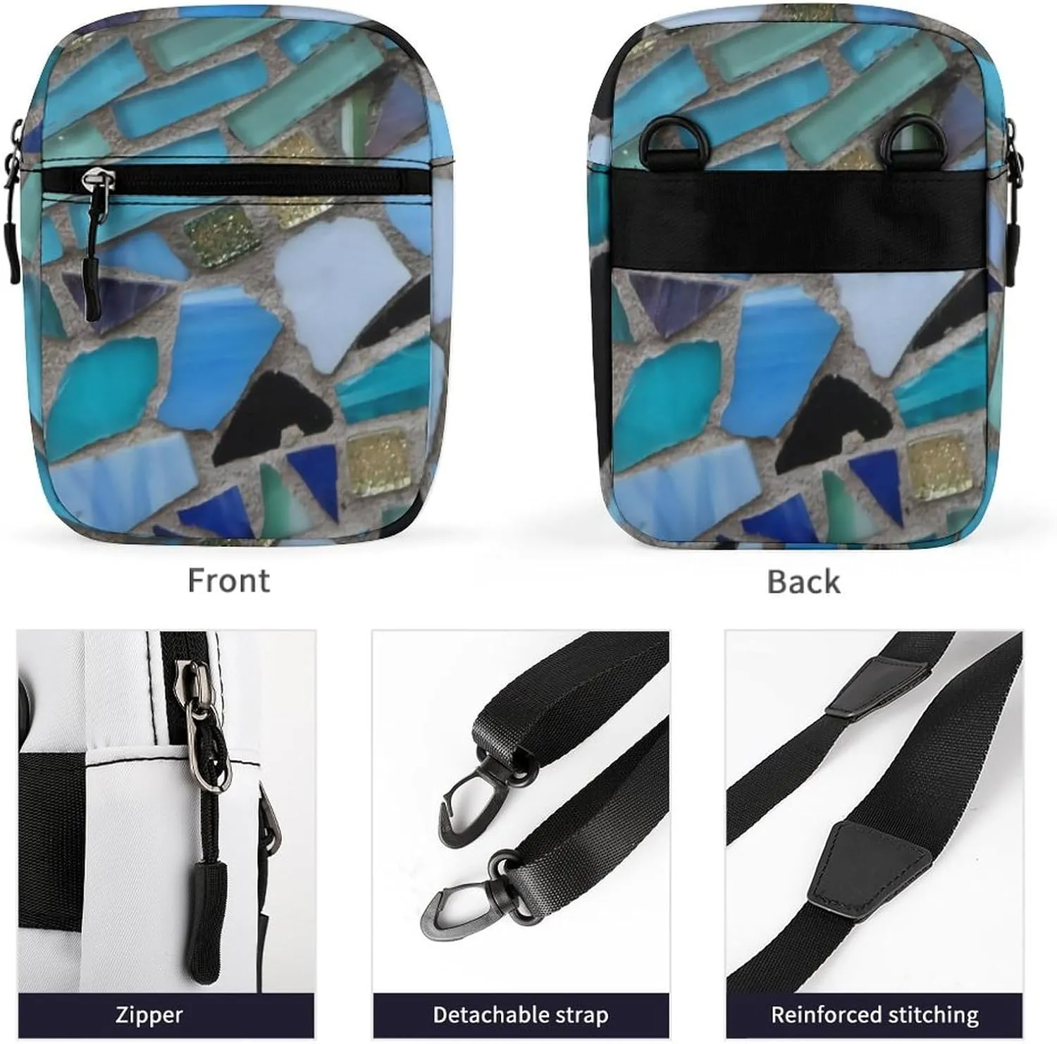 Blue Sea Glass Light Detachable Shoulder Strap Small Shoulder Bag Unisex