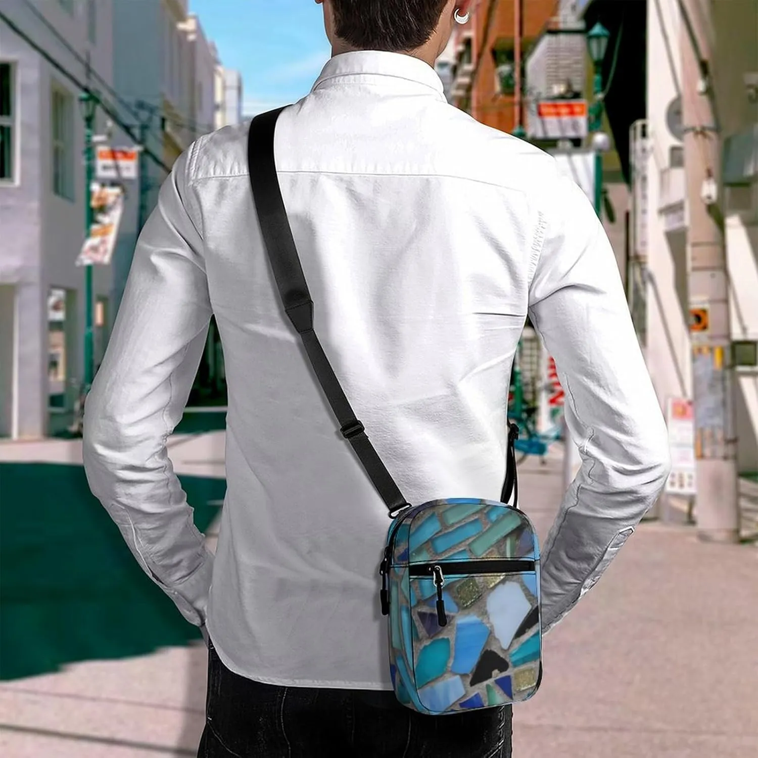 Blue Sea Glass Light Detachable Shoulder Strap Small Shoulder Bag Unisex