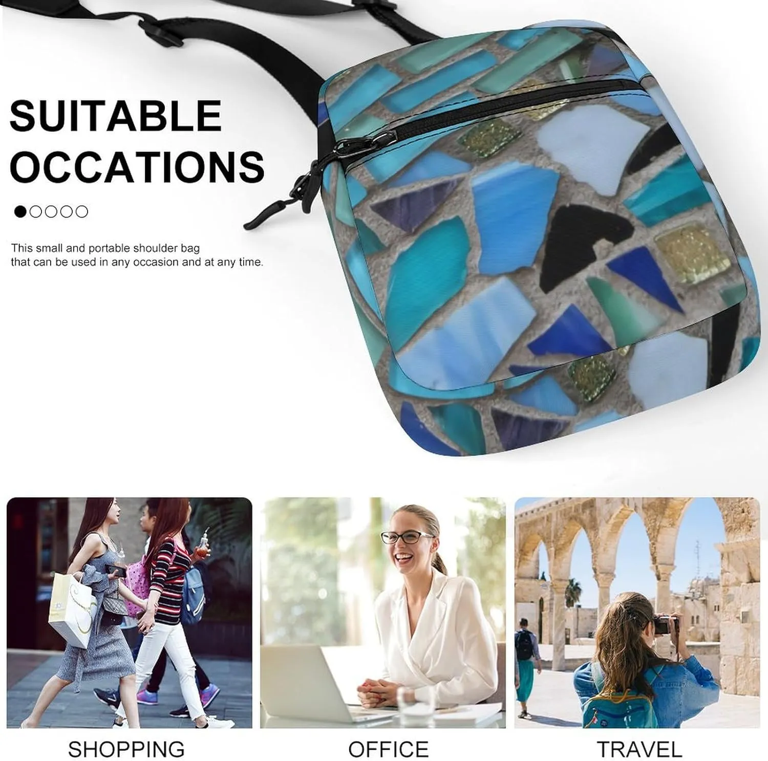 Blue Sea Glass Light Detachable Shoulder Strap Small Shoulder Bag Unisex