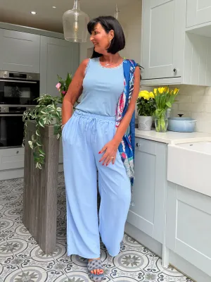 Blue Wide Leg Pocket Trousers Claudia