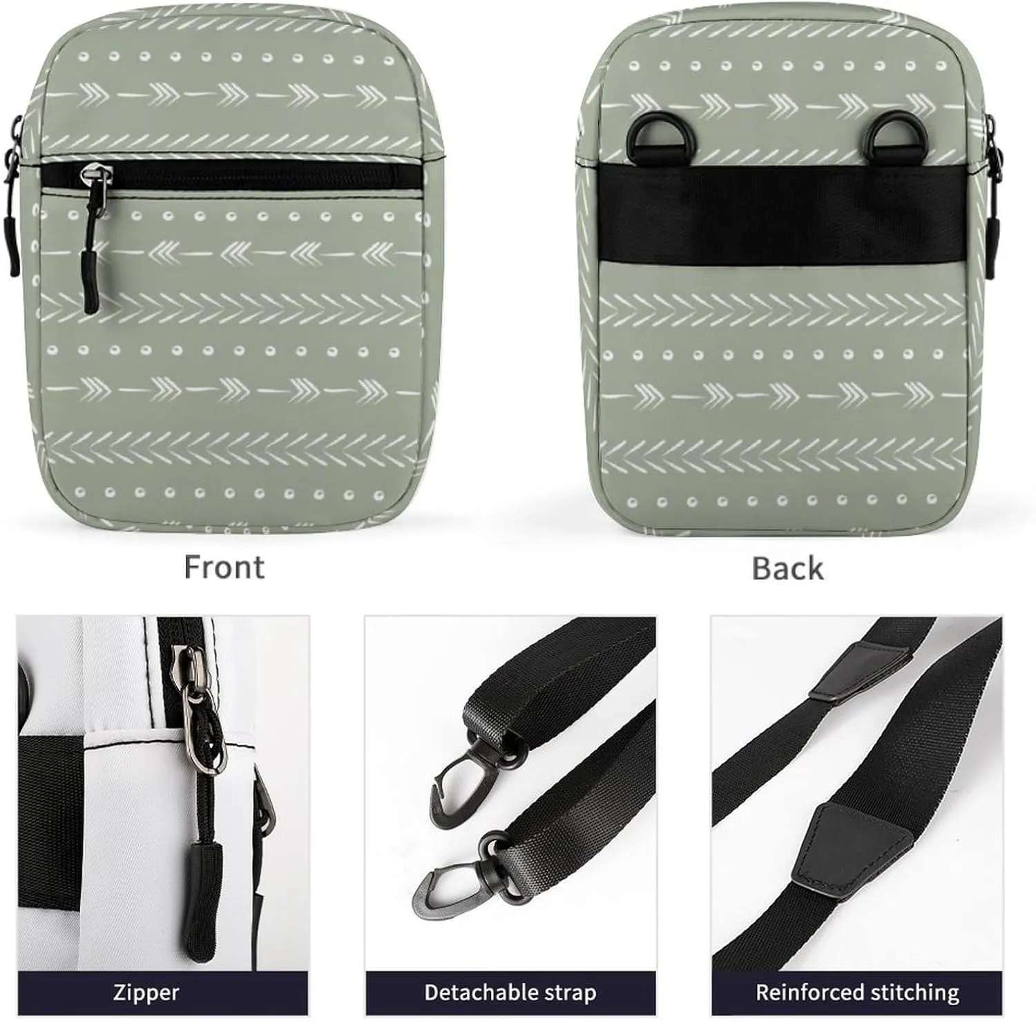 Boho Arrows Mudcloth Detachable Shoulder Strap Small Shoulder Bag Unisex