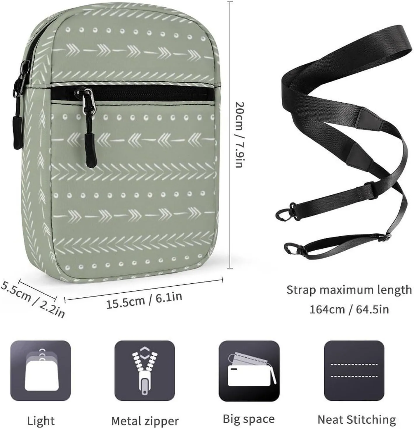 Boho Arrows Mudcloth Detachable Shoulder Strap Small Shoulder Bag Unisex