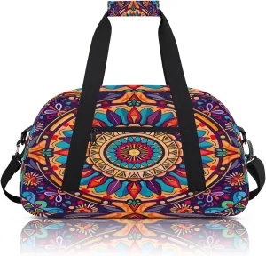 Boho Mandala Flowers Bohemian Small Gym Bag 18 inch Carry On Duffel Bag for Weekender Travel Sports Workout Yoga Gymnastics Dance Ballet