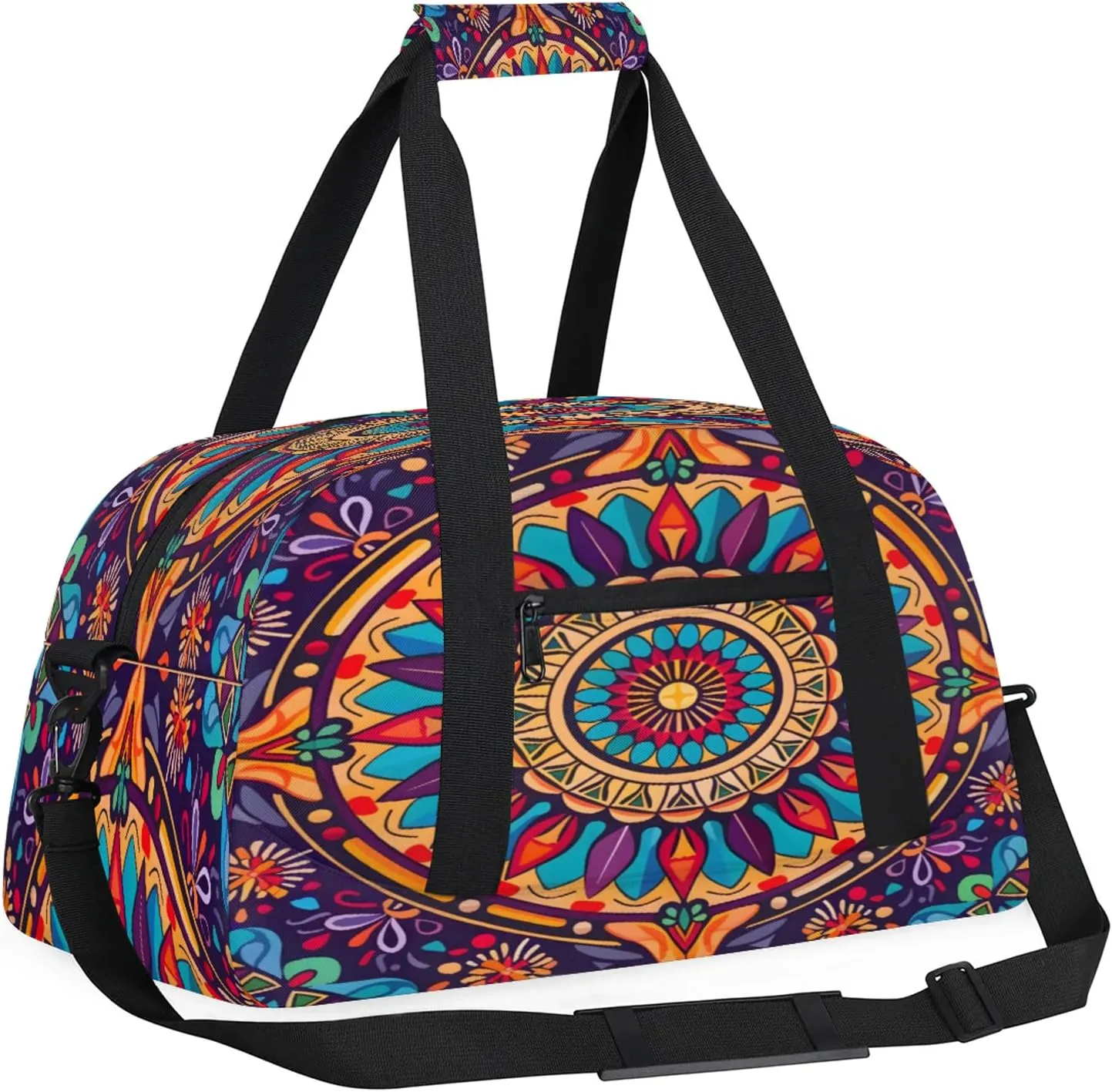 Boho Mandala Flowers Bohemian Small Gym Bag 18 inch Carry On Duffel Bag for Weekender Travel Sports Workout Yoga Gymnastics Dance Ballet