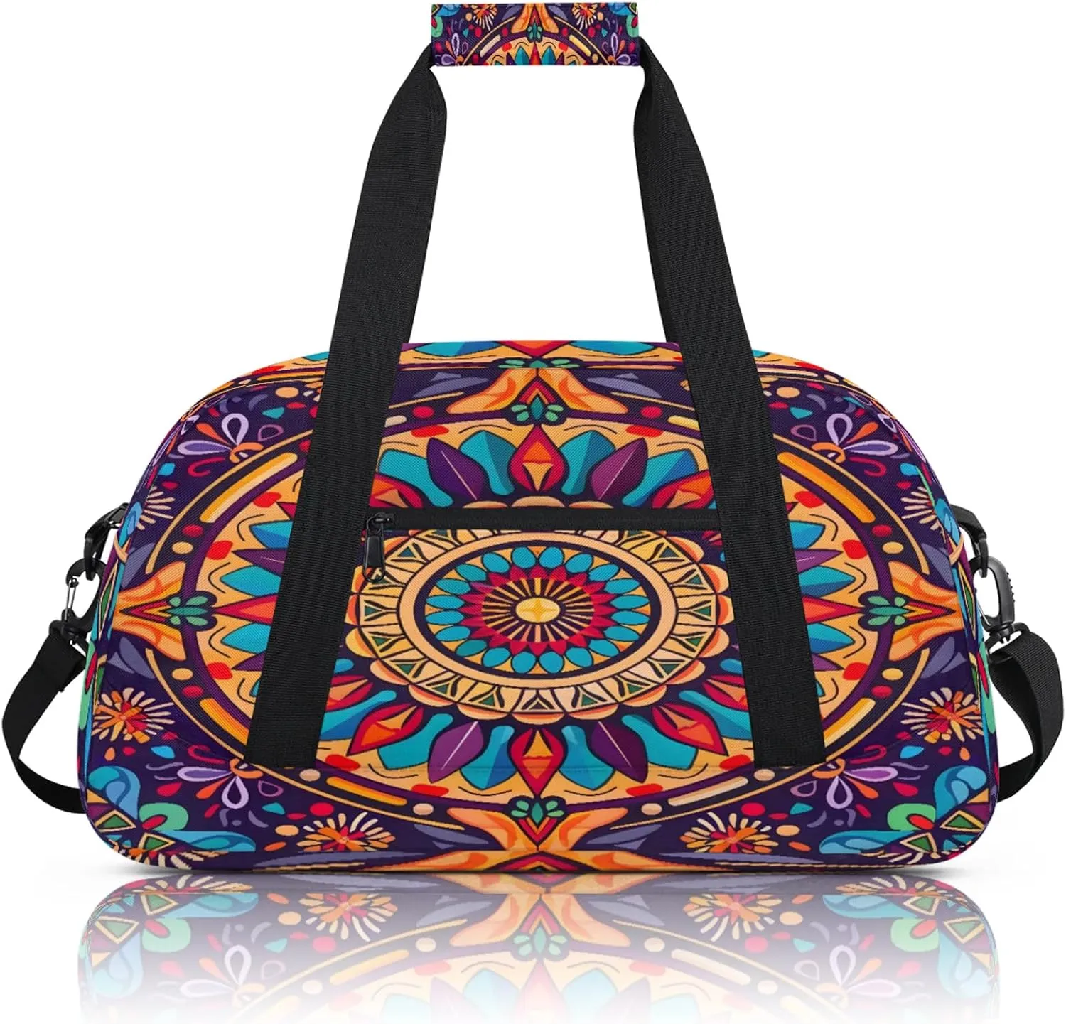 Boho Mandala Flowers Bohemian Small Gym Bag 18 inch Carry On Duffel Bag for Weekender Travel Sports Workout Yoga Gymnastics Dance Ballet