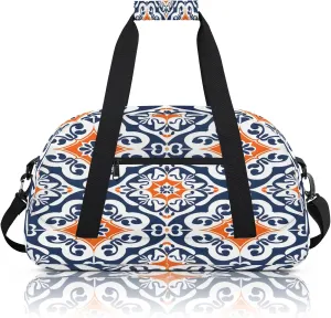 Boho Mexican Tile Small Gym Bag 18 inch Carry On Duffel Bag for Weekender Travel Sports Workout Yoga Gymnastics Dance Ballet
