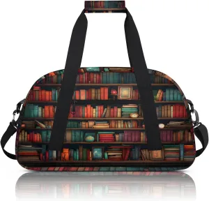 Bookshelf Small Gym Bag 18 inch Carry On Duffel Bag for Weekender Travel Sports Workout Yoga Gymnastics Dance Ballet