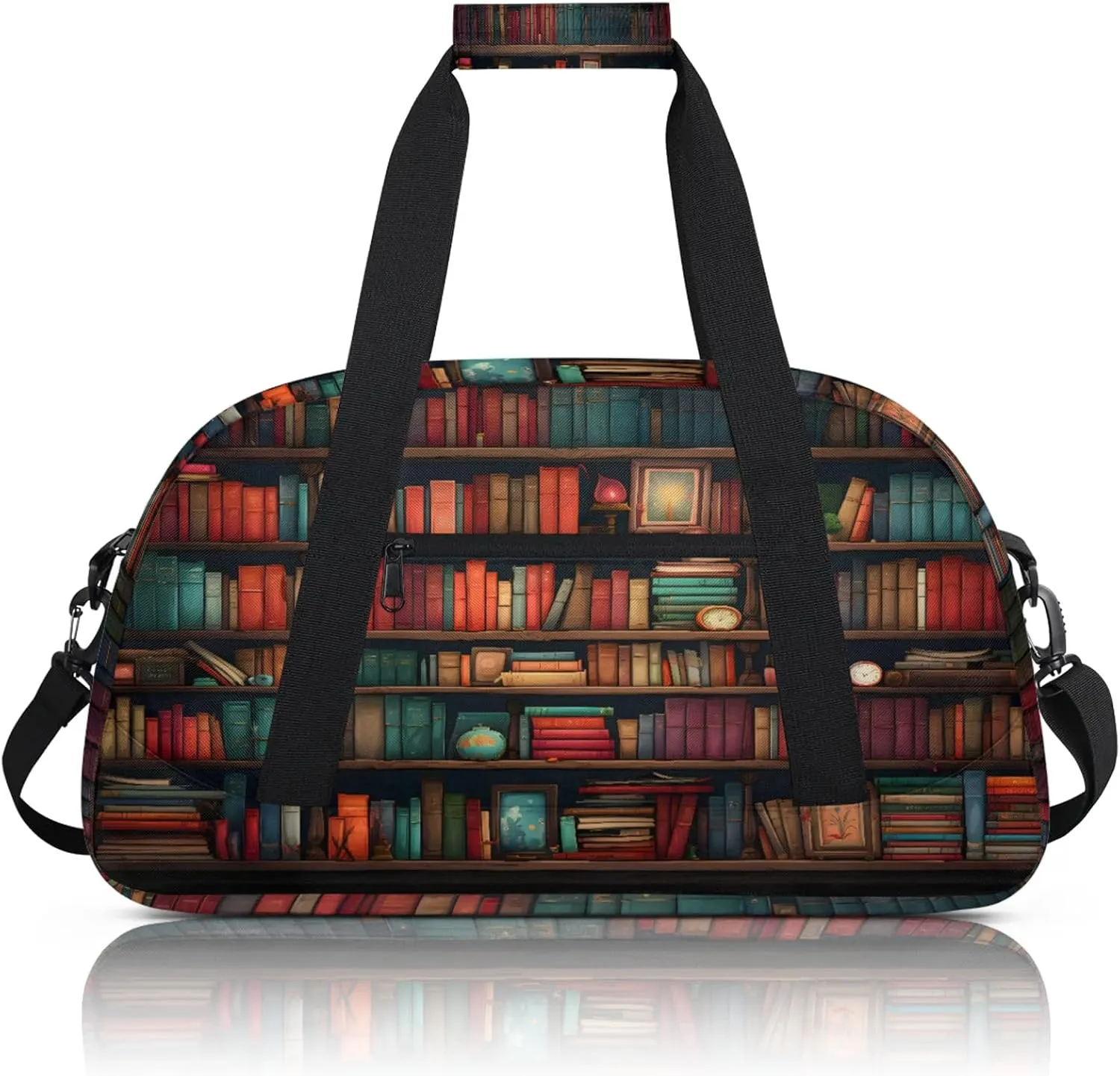 Bookshelf Small Gym Bag 18 inch Carry On Duffel Bag for Weekender Travel Sports Workout Yoga Gymnastics Dance Ballet