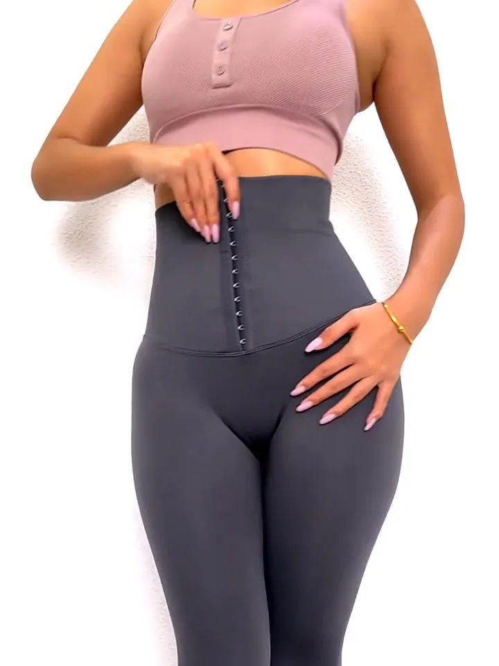 Breathable Hooks Waist Trainer Leggings High Waist Corset Scrunch Butt Women Waist Trainer Corset Yoga Pants Gym Leggings