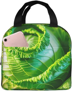 Bright Cabbage Print Insulated Lunch Bag Extended Cooling Enhanced Freshness Front Pocket Zipper Closure