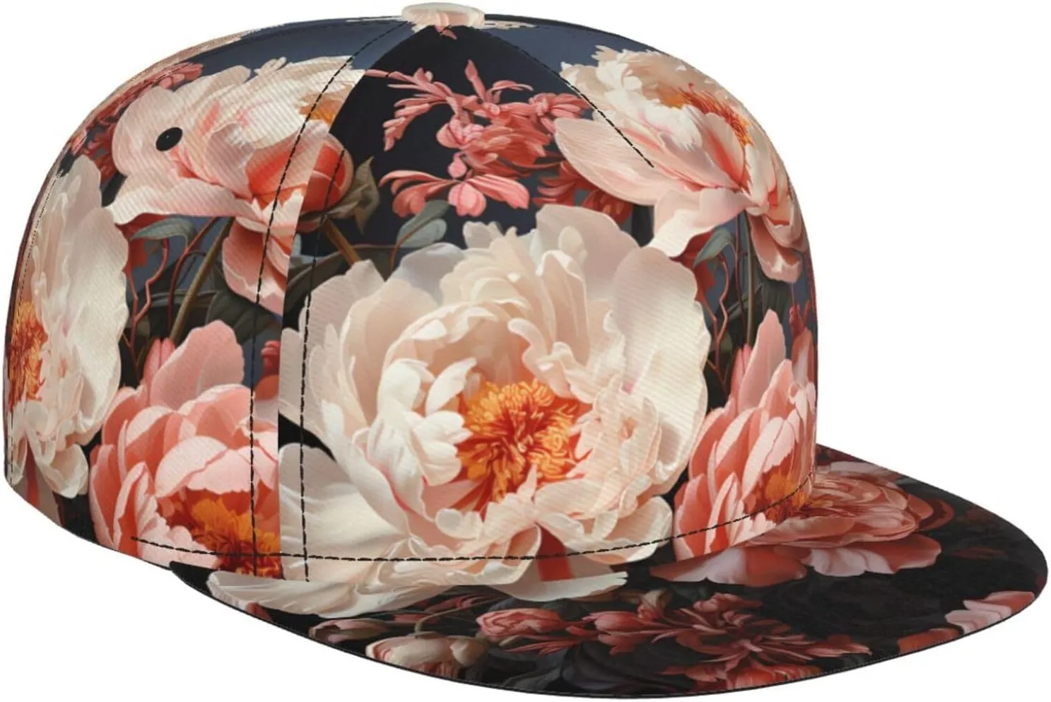 Bright White Peonies Outdoor Sports Baseball Cap, Daily Sports Adjustable Fashionable Flat Brim hat, Unisex Four-Season Outdoor Sports Cap,