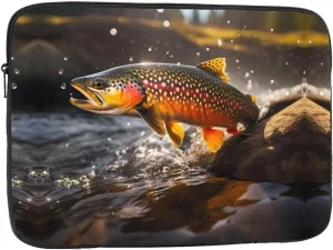 Brook Trout Fly Fishing Prints Portable Laptop Sleeve Case 12 inch, Ideal for Men and Women's Business Travel, and Office Use