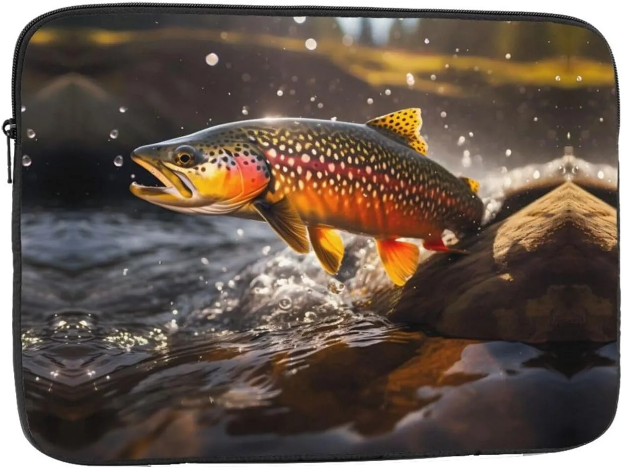 Brook Trout Fly Fishing Prints Portable Laptop Sleeve Case 12 inch, Ideal for Men and Women's Business Travel, and Office Use