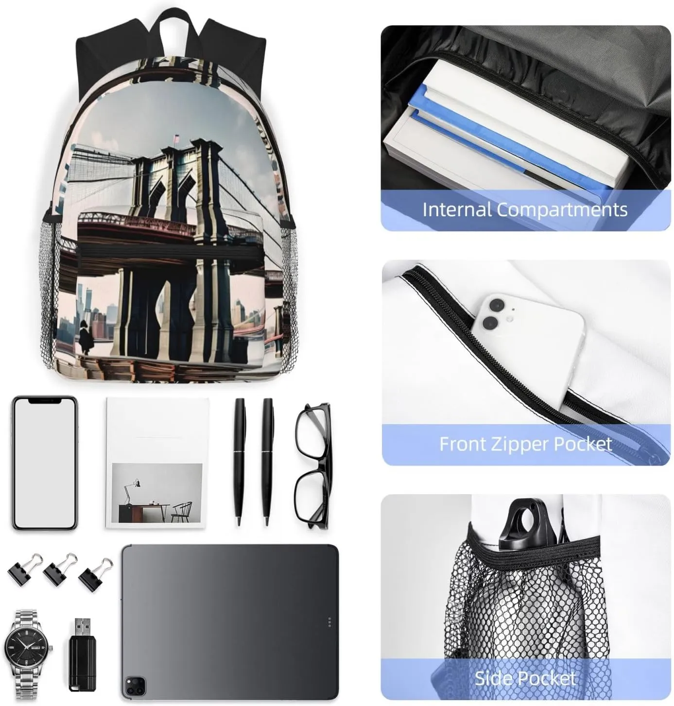 Brooklyn Bridge S Backpacks Lightweight With 1 Main Compartment, Shoulder Rucksack Carry-On