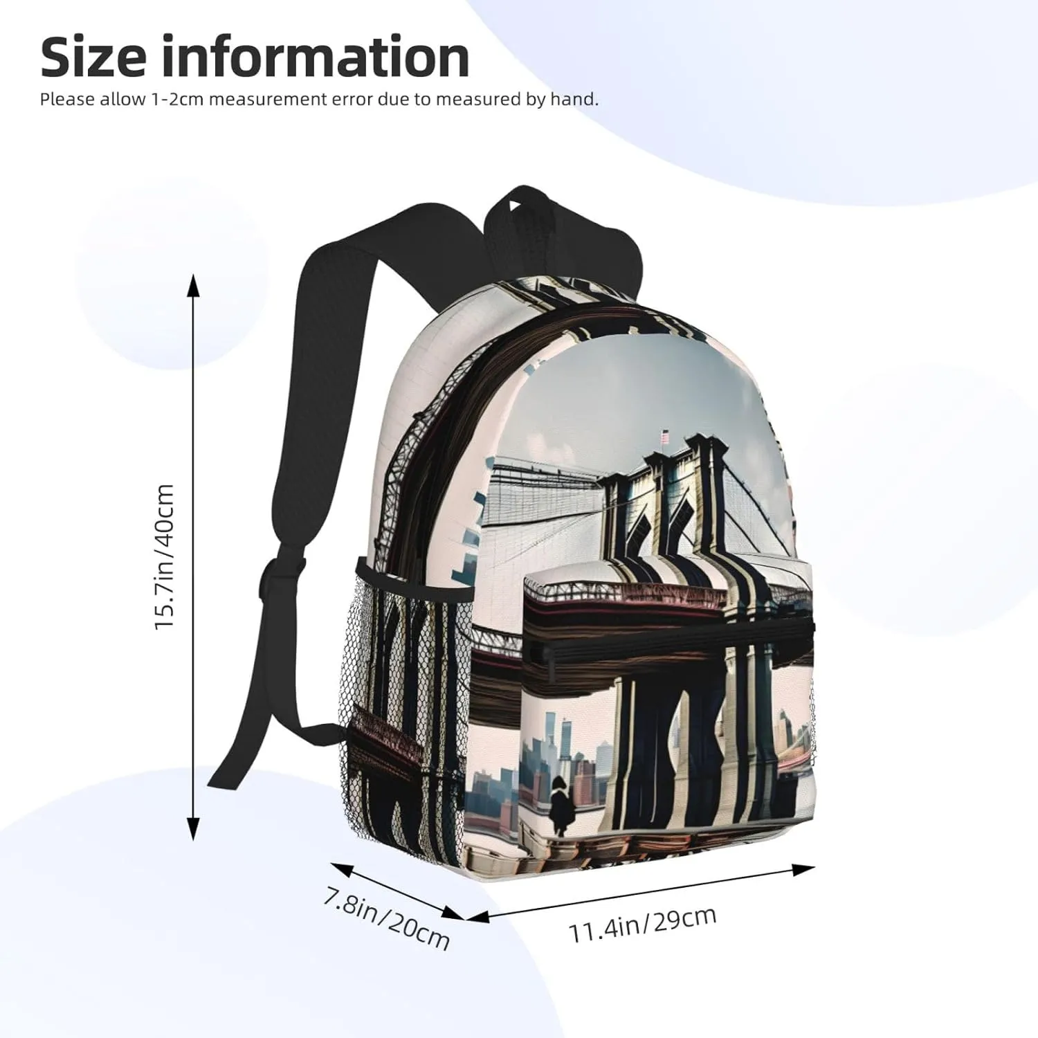 Brooklyn Bridge S Backpacks Lightweight With 1 Main Compartment, Shoulder Rucksack Carry-On