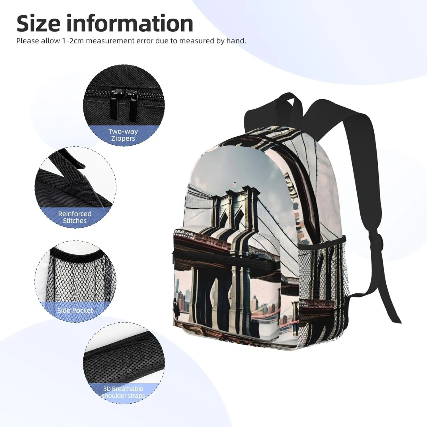 Brooklyn Bridge S Backpacks Lightweight With 1 Main Compartment, Shoulder Rucksack Carry-On