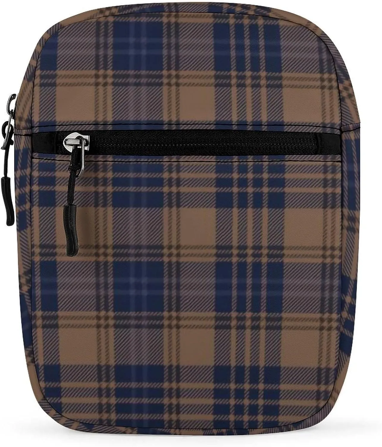 Brown Blue Tartan Plaid Detachable Shoulder Strap Small Shoulder Bag Unisex