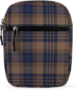 Brown Blue Tartan Plaid Detachable Shoulder Strap Small Shoulder Bag Unisex