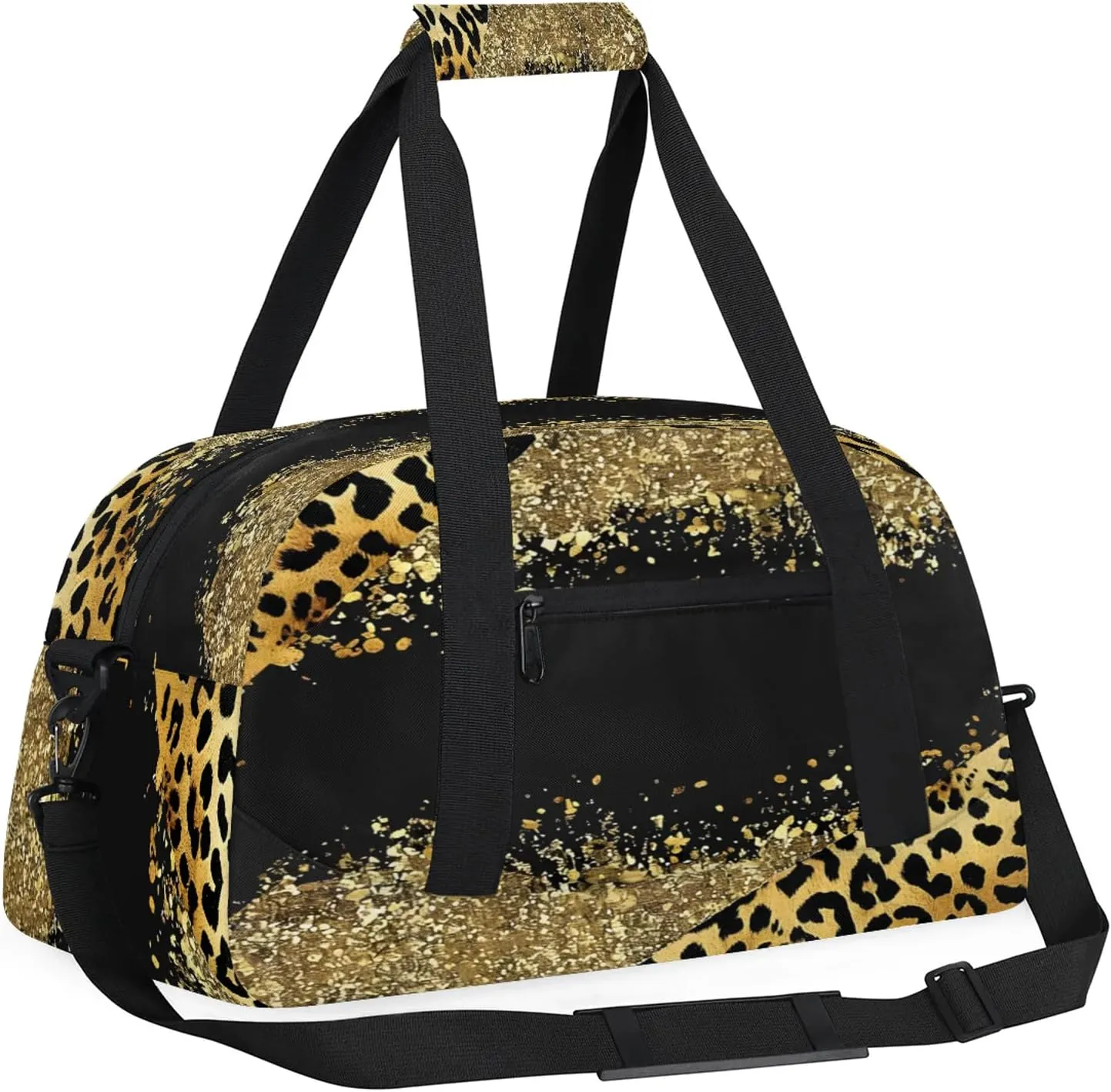 Brown Leopard Cheetah Small Gym Bag 18 inch Carry On Duffel Bag for Weekender Travel Sports Workout Yoga Gymnastics Dance Ballet