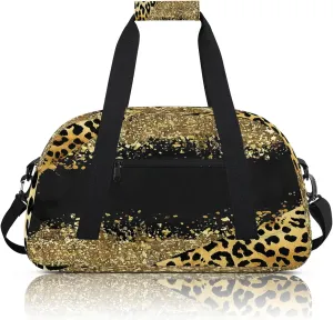 Brown Leopard Cheetah Small Gym Bag 18 inch Carry On Duffel Bag for Weekender Travel Sports Workout Yoga Gymnastics Dance Ballet