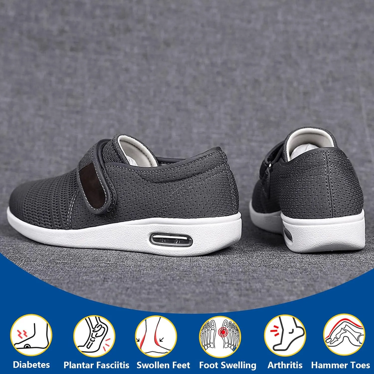 bumuam Diabetic Shoes for Elderly Men,Adjustable Closure for Arthritis Swollen Edema Plantar Fasciitis Swollen Feet Walking Shoes