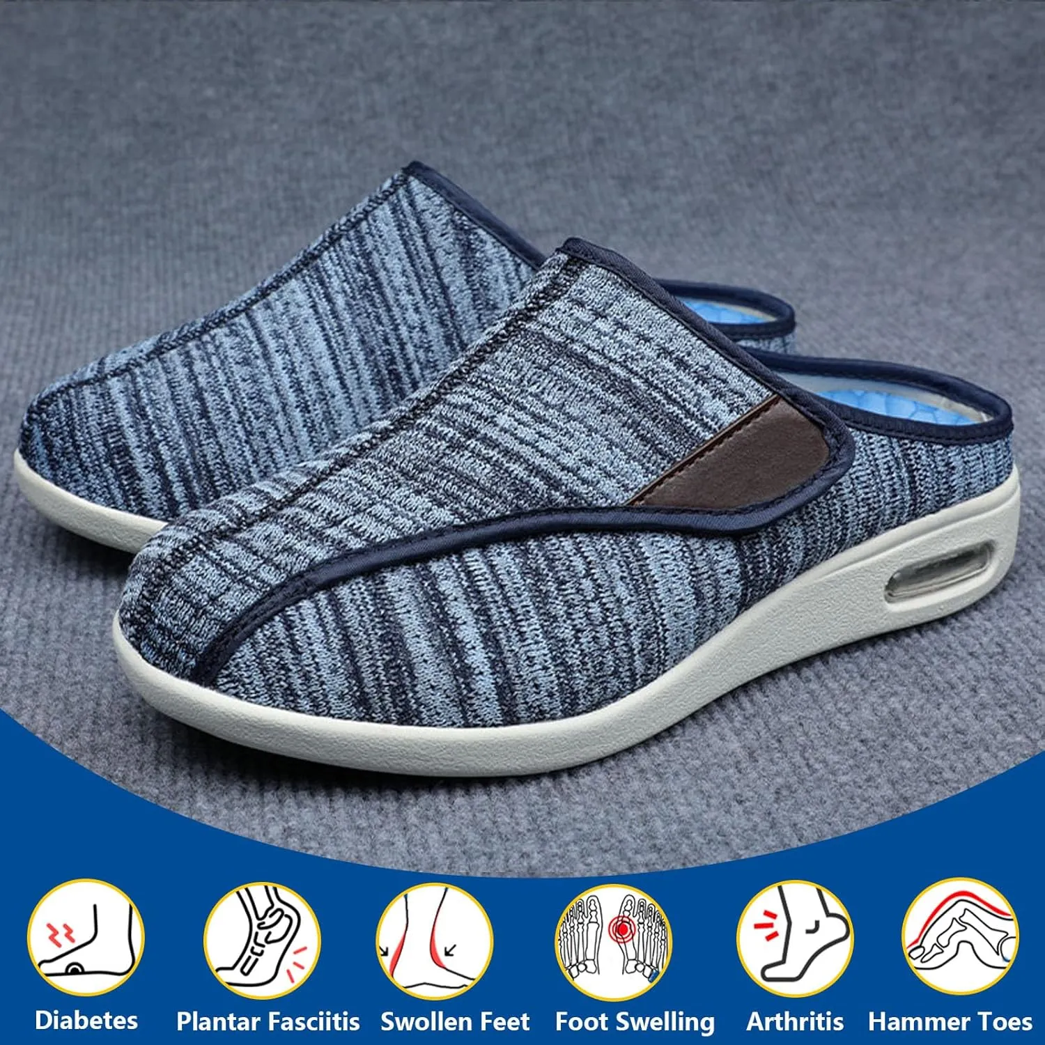 bumuam Men's Diabetic Shoes Wide Width Shoes,Adjustable Lightweight Non-Slip Orthopedic Walking Slippers for Elderly Hammertoe Arthritis Swollen Feet