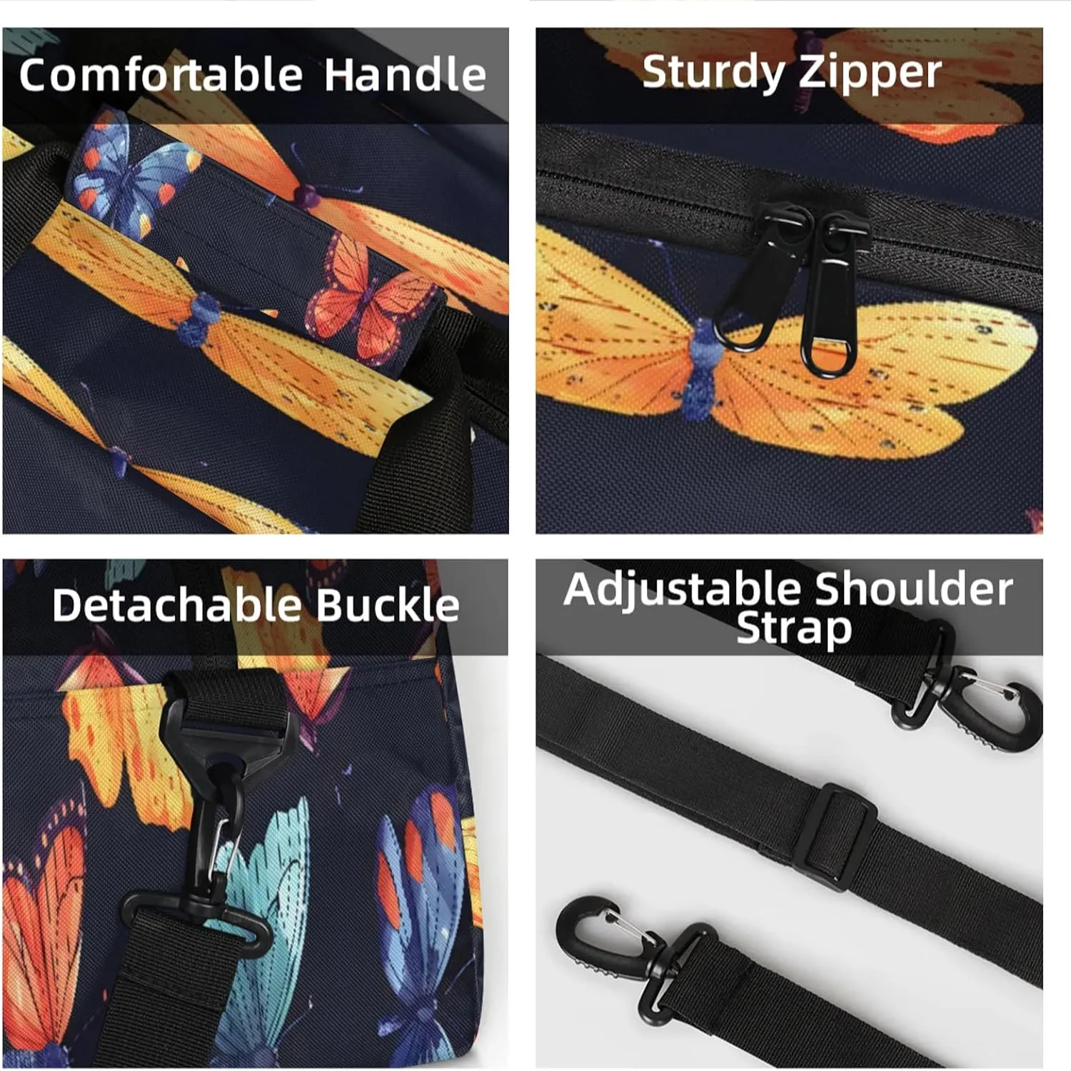Butterflies Small Gym Bag 18 inch Carry On Duffel Bag for Weekender Travel Sports Workout Yoga Gymnastics Dance Ballet