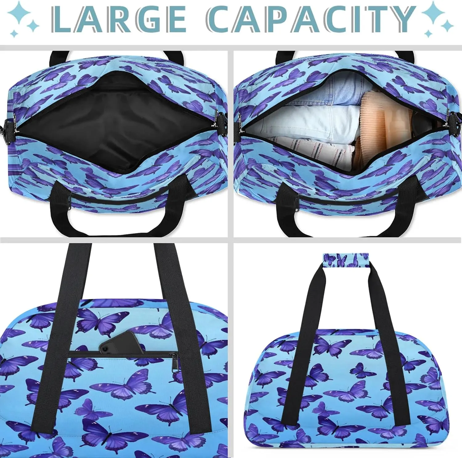 Butterfly Animals Small Gym Bag 18 inch Carry On Duffel Bag for Weekender Travel Sports Workout Yoga Gymnastics Dance Ballet