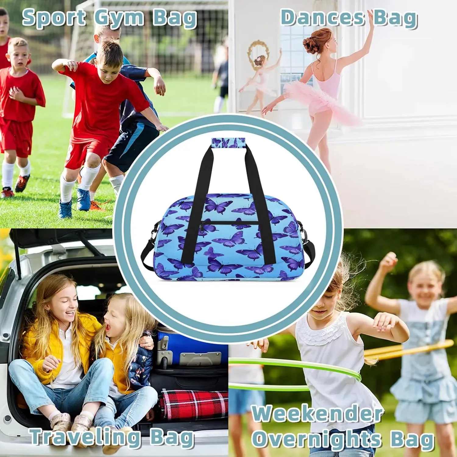 Butterfly Animals Small Gym Bag 18 inch Carry On Duffel Bag for Weekender Travel Sports Workout Yoga Gymnastics Dance Ballet