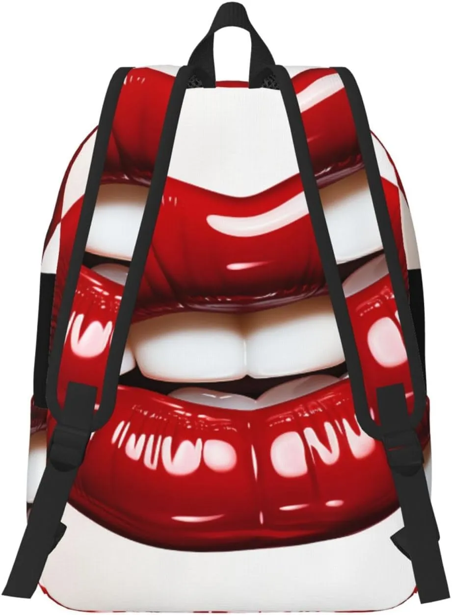 Canvas Backpack for Men Women Laptop Backpack Cute Graphic Red Lips Travel Rucksack Lightweight Canvas Daypack