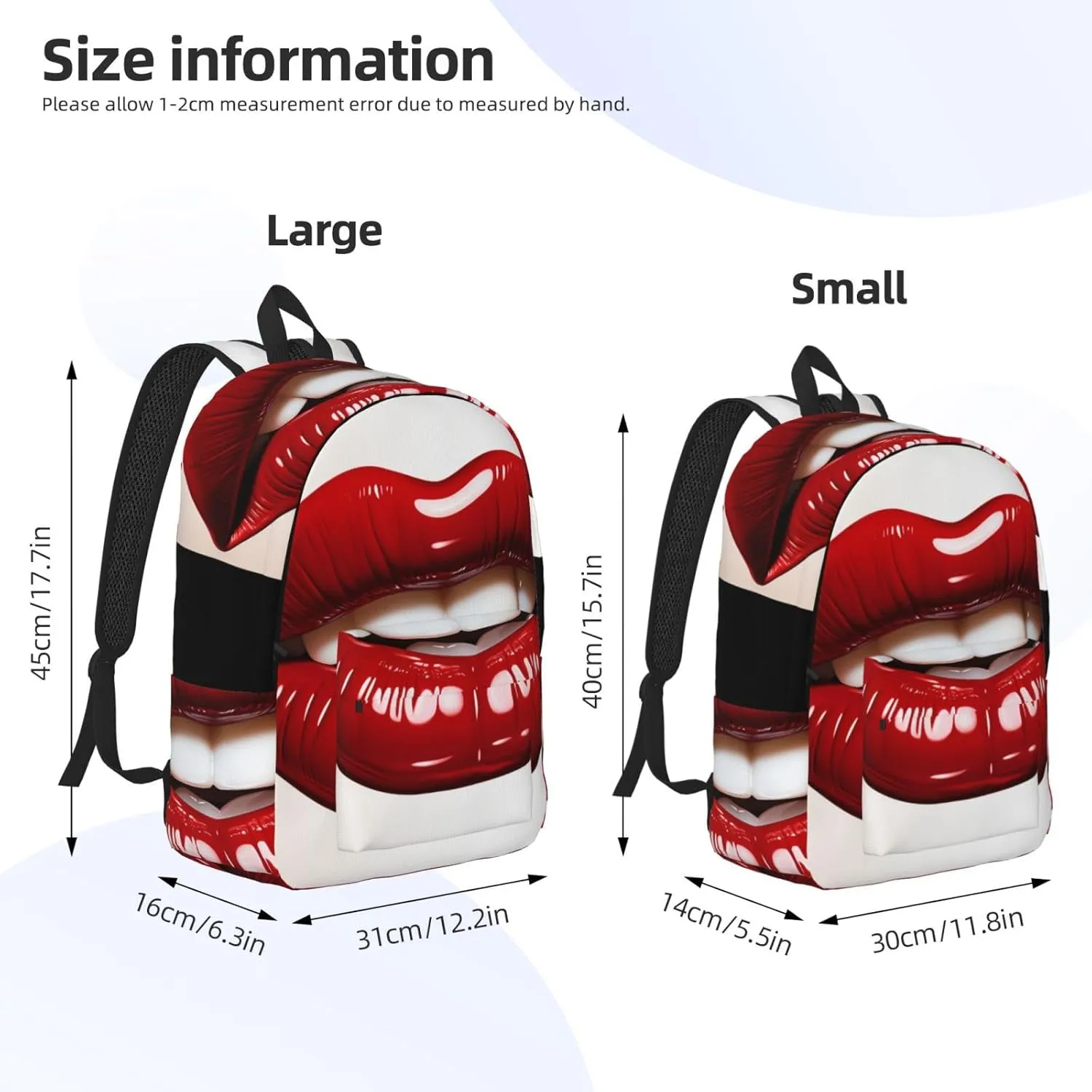 Canvas Backpack for Men Women Laptop Backpack Cute Graphic Red Lips Travel Rucksack Lightweight Canvas Daypack