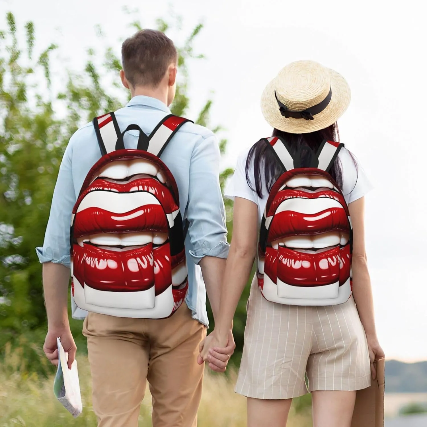 Canvas Backpack for Men Women Laptop Backpack Cute Graphic Red Lips Travel Rucksack Lightweight Canvas Daypack