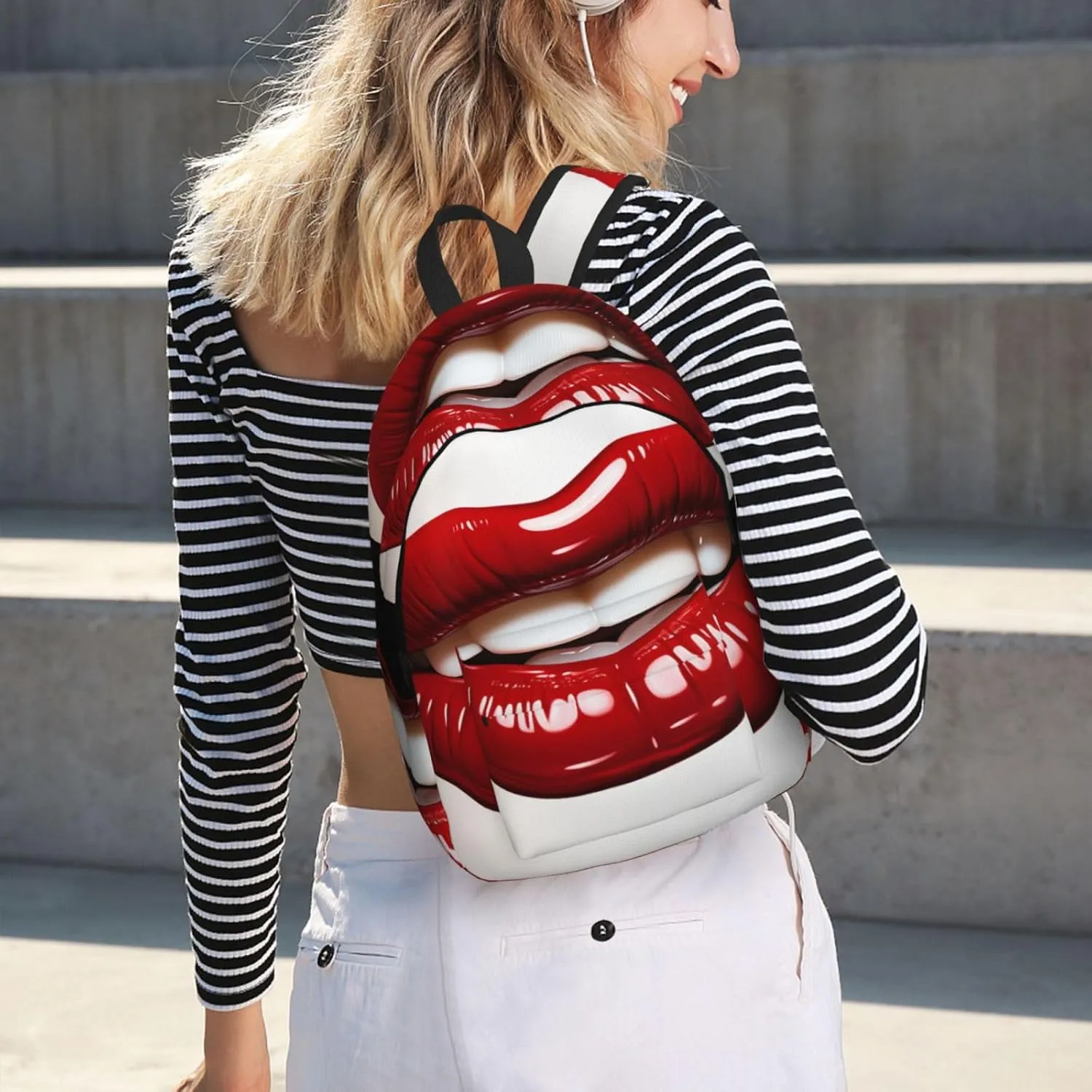 Canvas Backpack for Men Women Laptop Backpack Cute Graphic Red Lips Travel Rucksack Lightweight Canvas Daypack