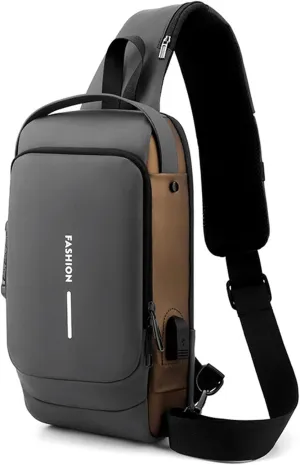 Carbon Fiber Streamline Anti-Theft Sling Bag for Men & Women, Backpack USB Waterproof Chest Daypack Casual Shoulder Bag (gray)