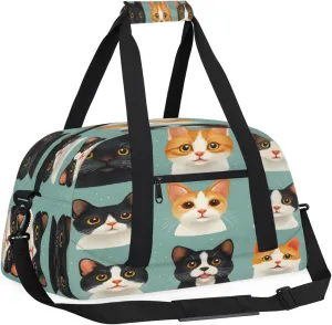 Cat Small Gym Bag for Women Men, Funny Travel Duffle Bag Workout Dance Tote Bag Carry On Overnight Weekender Bag