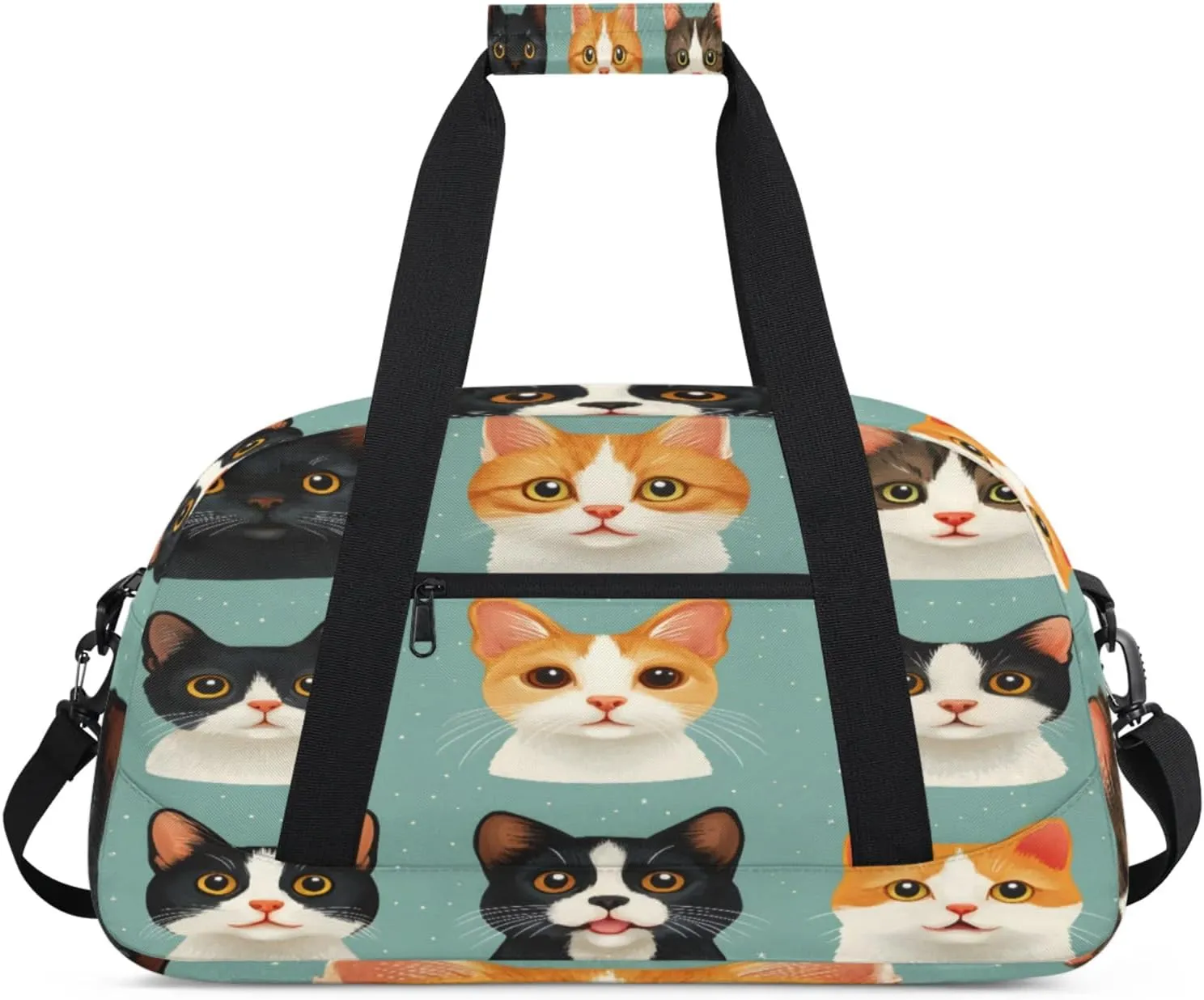 Cat Small Gym Bag for Women Men, Funny Travel Duffle Bag Workout Dance Tote Bag Carry On Overnight Weekender Bag